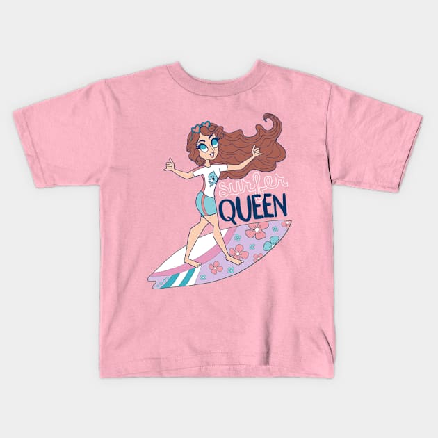 Surfer Queen Kids T-Shirt by katidoodlesmuch